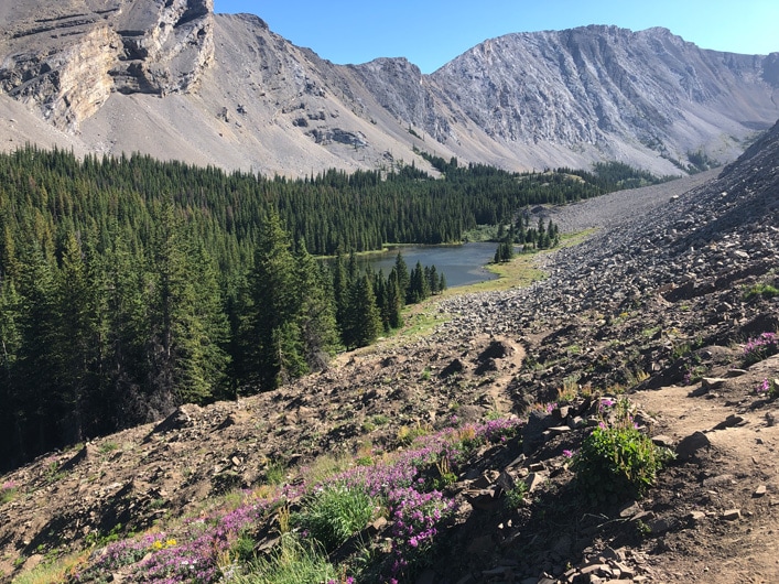 Hiking Picklejar Lakes alpine meadows rocky section first lake